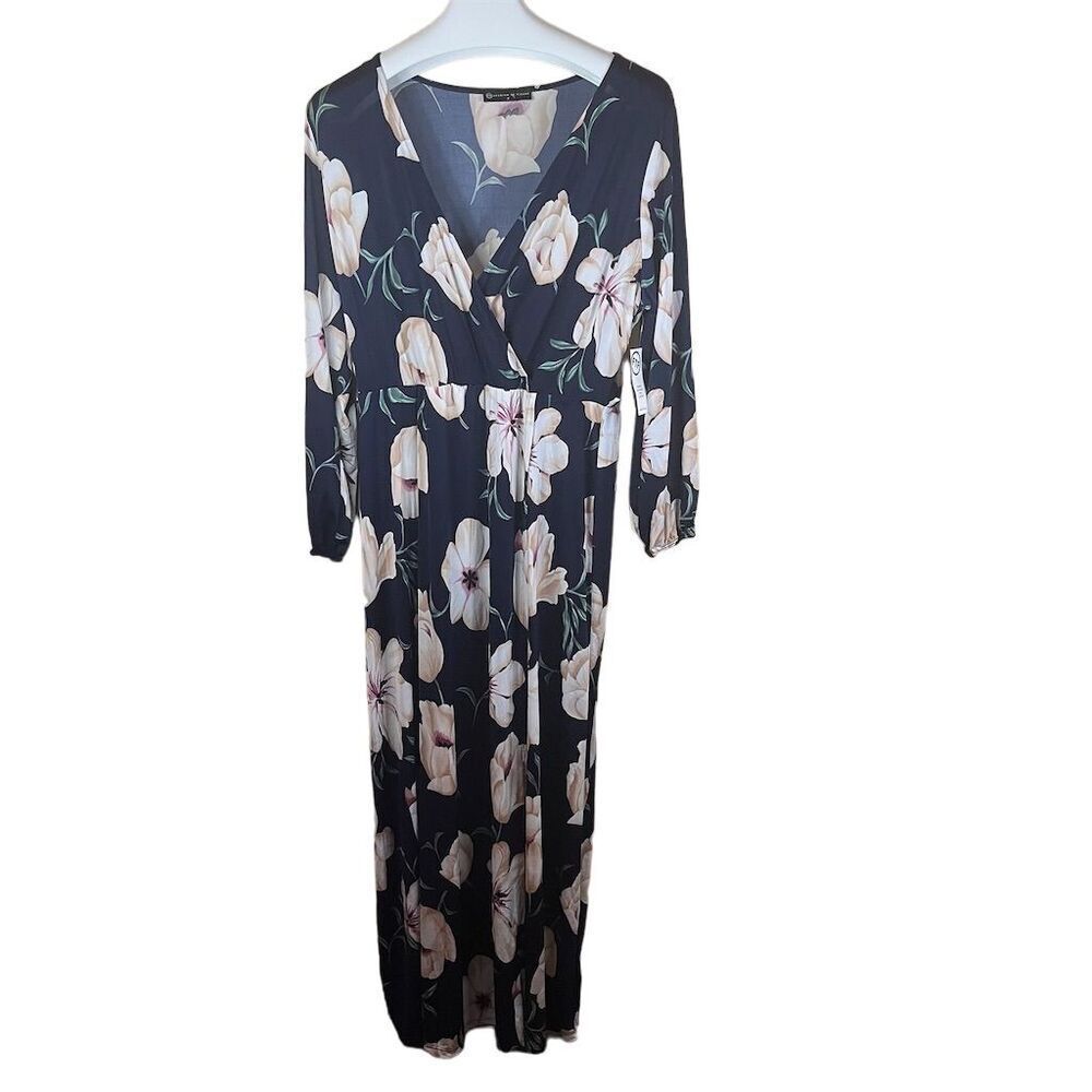 NWT Fashion to Figure Plus 2X Floral Maxi Dress Long Sleeve V-Neck Career Church